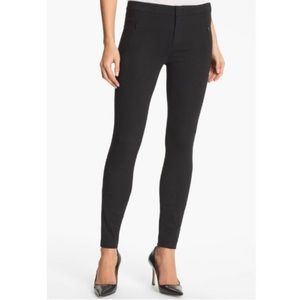 Vince Ponte Knit Riding Pant Black Zip Detail Skinny Fit Black 0